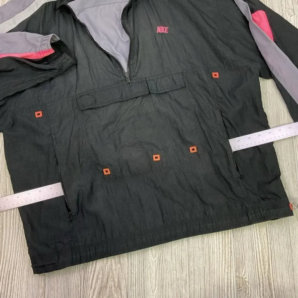 Vintage Nike Grey Label Men’s Large Black Nylon Windbreaker Anorak Jacket